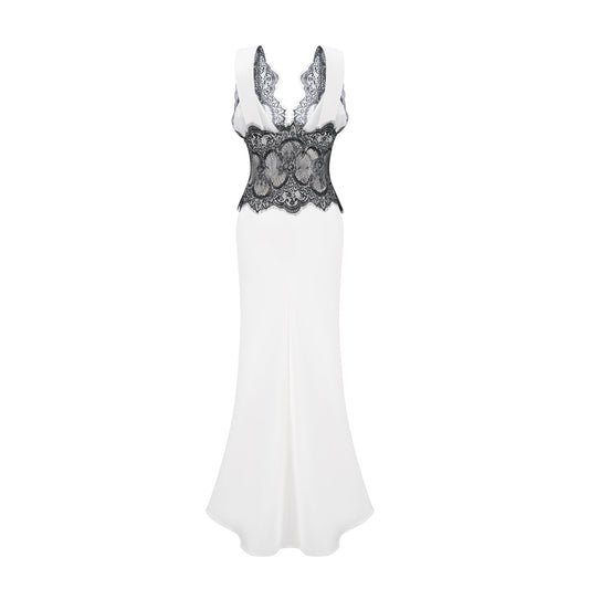 Éléonore contrast-color lace-detail maxi dress