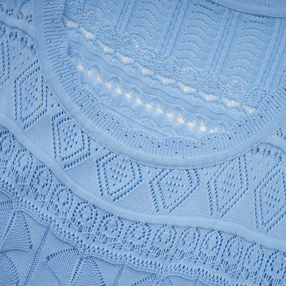 Mailys blue ruffled-trim crochet-knit midi dress