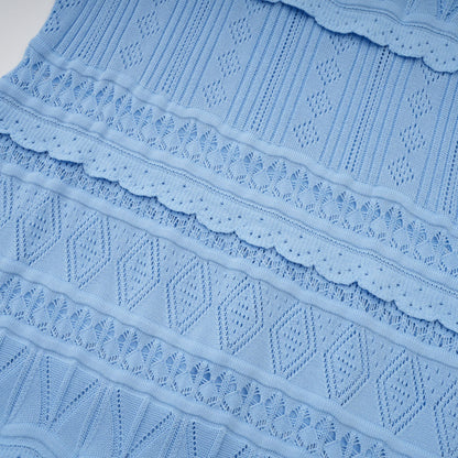 Mailys blue ruffled-trim crochet-knit midi dress