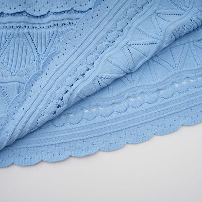 Mailys blue ruffled-trim crochet-knit midi dress