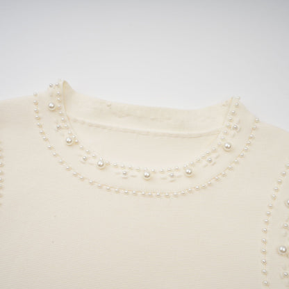 Donatienne white faux-pearl knitted maxi dress