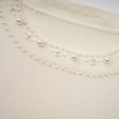 Donatienne white faux-pearl knitted maxi dress