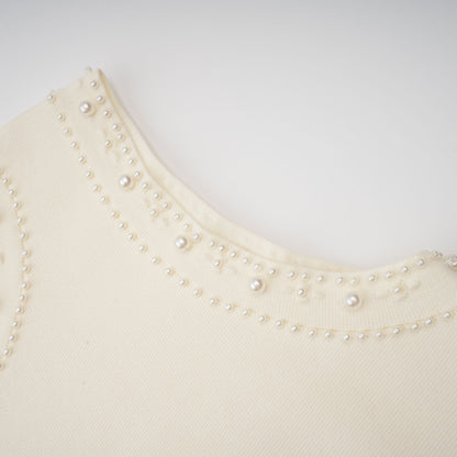 Donatienne white faux-pearl knitted maxi dress