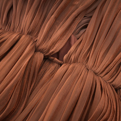 Mila Brown Pleated Satin Maxi Dress
