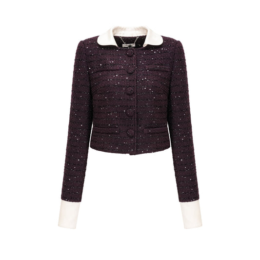 Brigitte purple sequined tweed jacket & skirt matching set