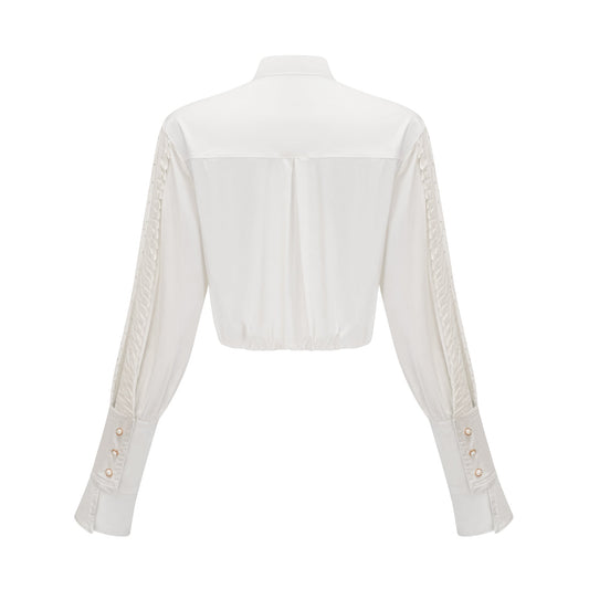 Céleste white pleated scarf-collar shirt