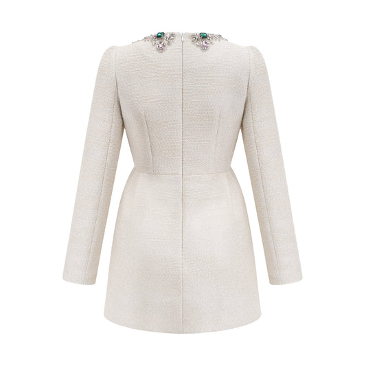 Pauline white tweed bead-embellished mini dress