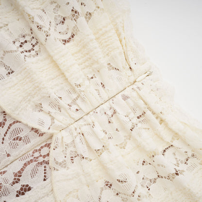 Émeline floral lace flared-cuff maxi dress in Neutrals