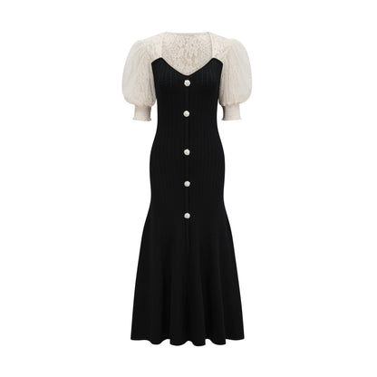 Noa lace-trimmed knit midi dress