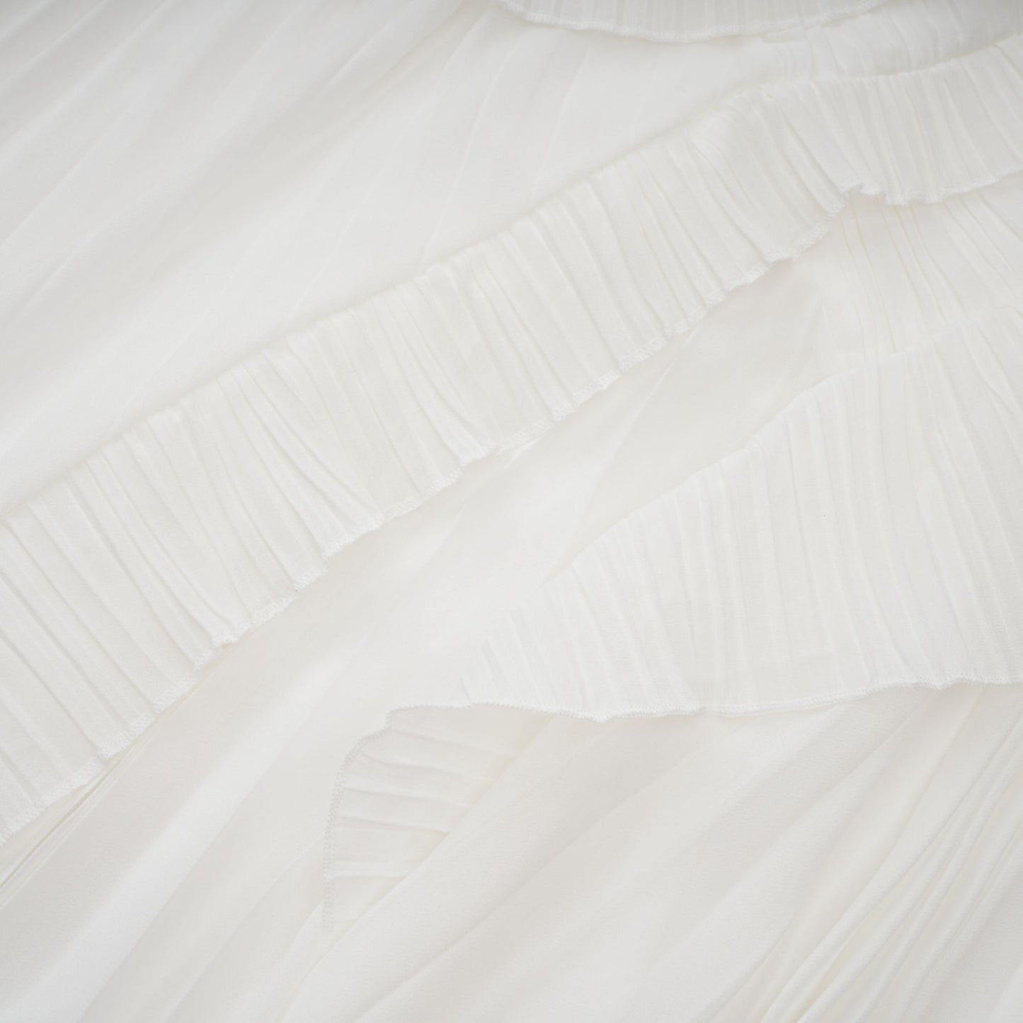 Doux White Ruffled Trim Pleated Midi Dress