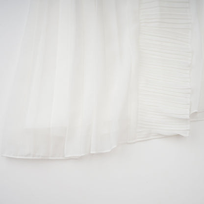 Doux White Ruffled Trim Pleated Midi Dress