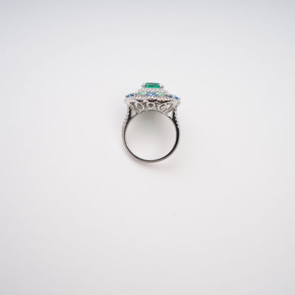 Clémence Green Emerald Cut Gemstone Sterling Silver Ring