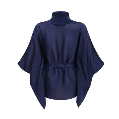 Debbie blue pattern-print creased cape & skirt matching set