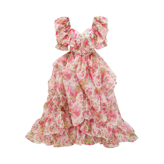 Geneviève fruit-print ruffled maxi dress
