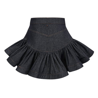 Florence Indigo Blue Ruffled Denim Mini Skirt