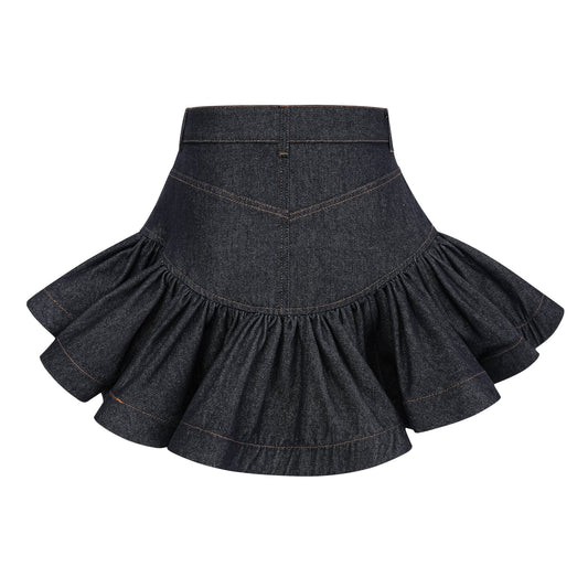 Florence Indigo Blue Ruffled Denim Mini Skirt