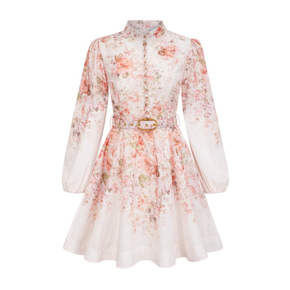 Bianca Beige Floral Print Mini Dress