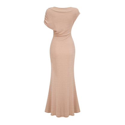 Rosalie gold asymmetrical pleated maxi dress