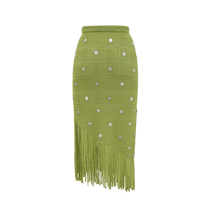 Annette green embellished knit top & skirt matching set
