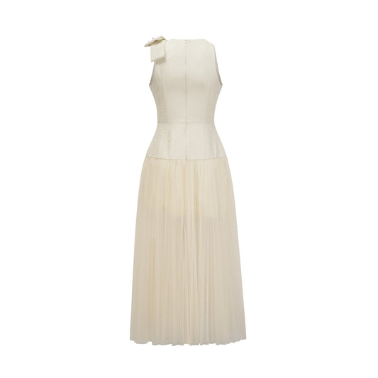Thérèse bowknot tulle-panelling midi dress in White