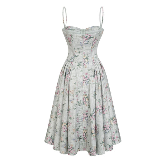 Prunelle sage-green floral-print shirred midi dress