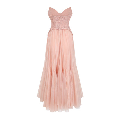 Ulrique pink lace corset tulle maxi dress
