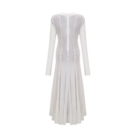 Athena wavy-pattern lace maxi dress in White