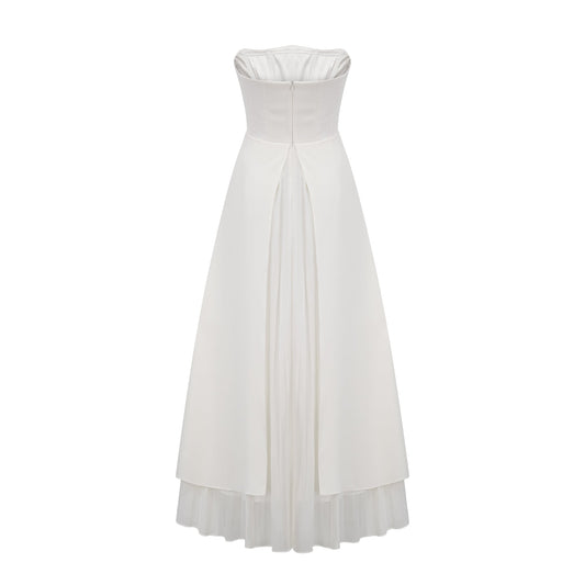 Vanessa white pleated off-shoulder maxi dress