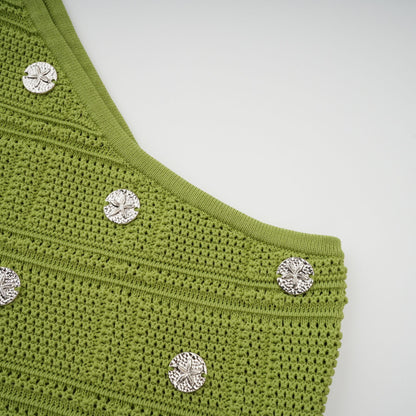 Annette green embellished knit top & skirt matching set