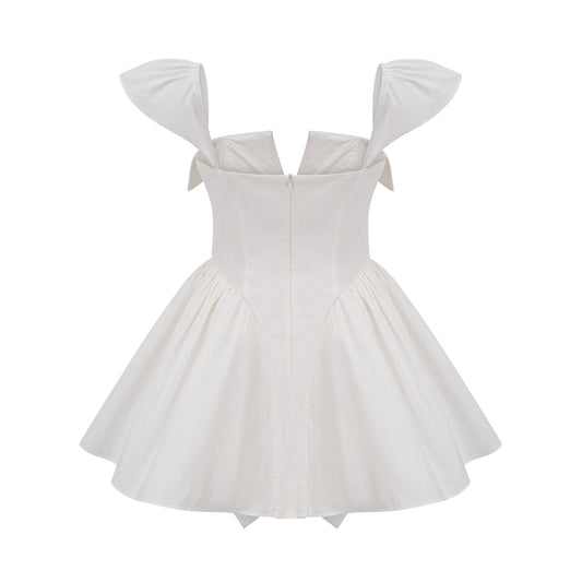 Julie white folded-neck bonded sleeveless mini dress
