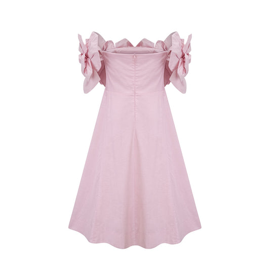 Juliette pink off-shoulder 3D-petal midi dress