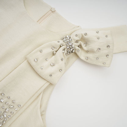 Thérèse bowknot tulle-panelling midi dress in White