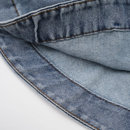 Florence Ruffled Denim Mini Skirt in Light Blue
