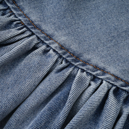 Florence Ruffled Denim Mini Skirt in Light Blue