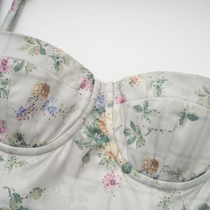 Prunelle sage-green floral-print shirred midi dress