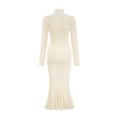 Émeline white knitted pleated midi dress