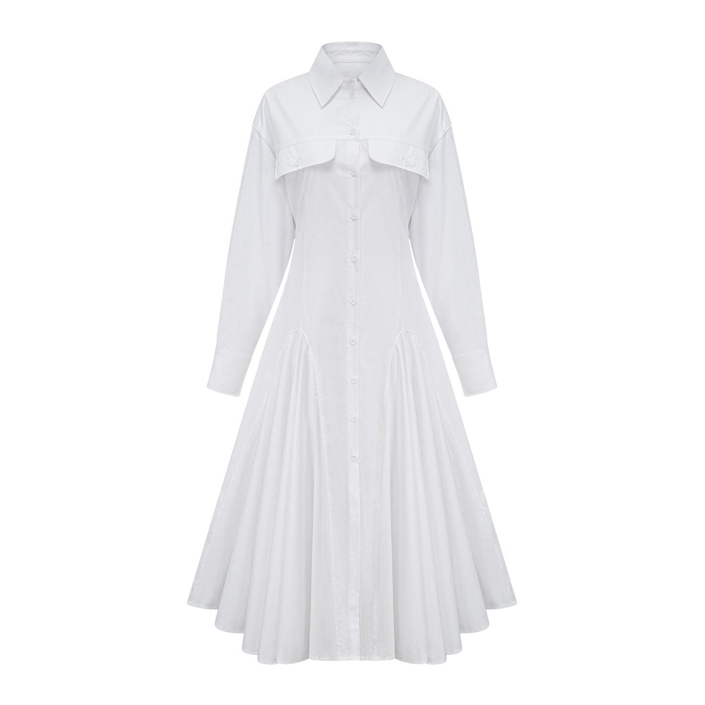 Dulcie white front-slit shirred shirt dress