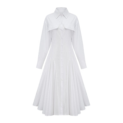 Dulcie white front-slit shirred shirt dress