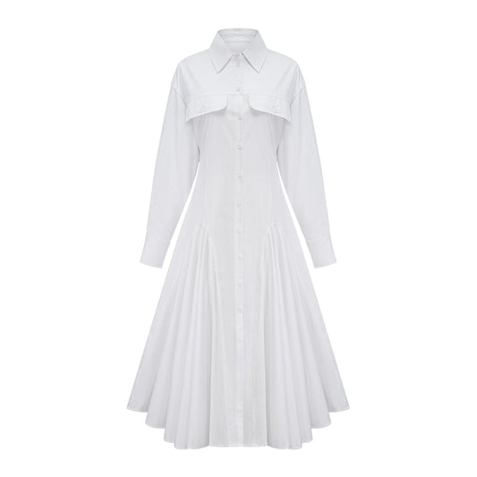 Dulcie white front-slit shirred shirt dress
