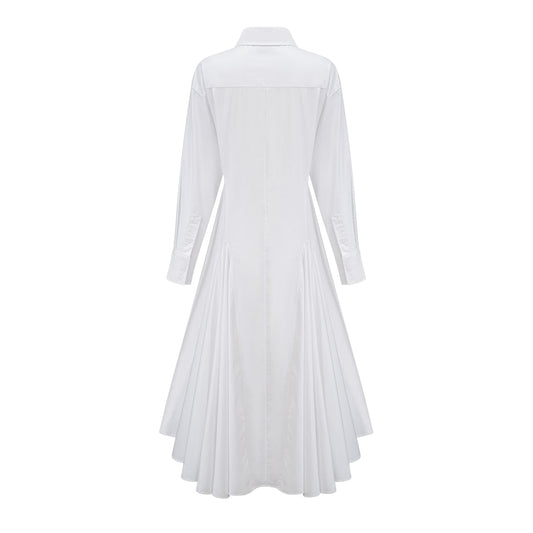 Dulcie white front-slit shirred shirt dress