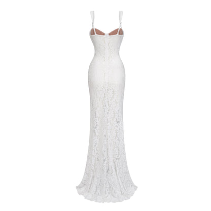Abbie White Floral Lace Bustier Maxi Dress
