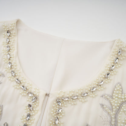 Blanche White Embellished Pleated Two-Piece Jacket and Dress Set