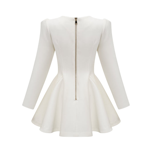 Élise pleated peplum-hem blazer dress in White