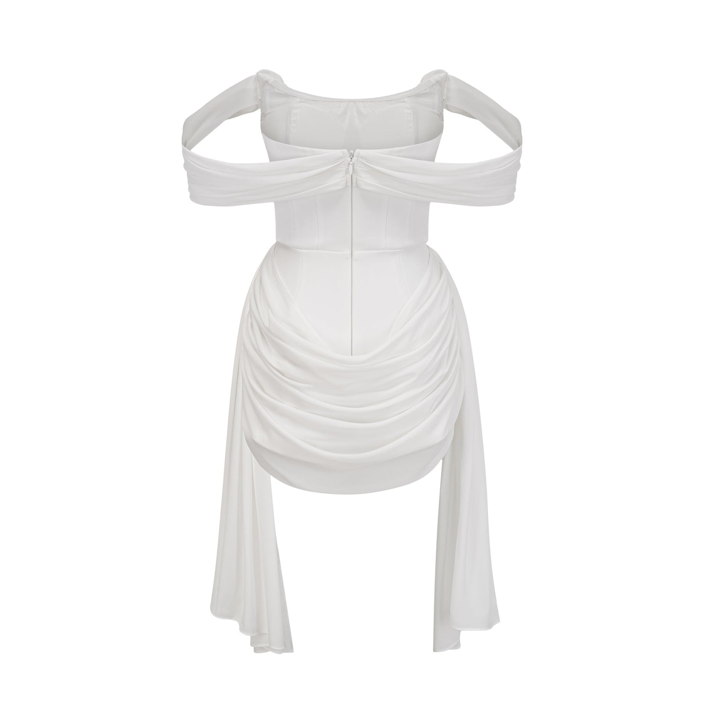 Gitta white ribbon-design ruched mini dress