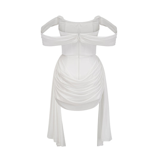 Gitta white ribbon-design ruched mini dress