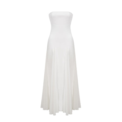 Nathalie white tulle-panelling maxi dress