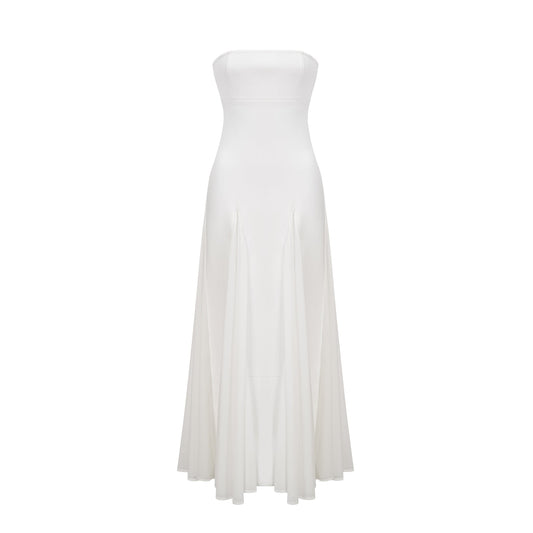 Nathalie white tulle-panelling maxi dress