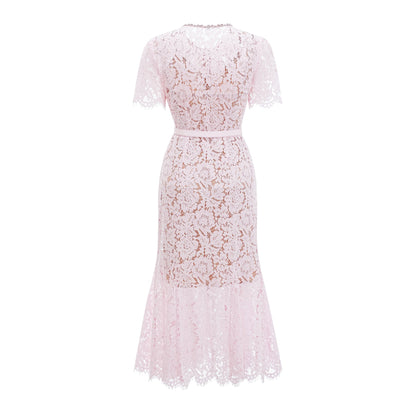 Sabine Pink Floral Lace Mermaid Midi Dress