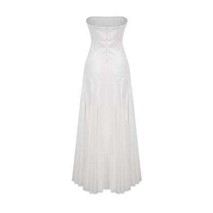 Nathalie white tulle-panelling maxi dress