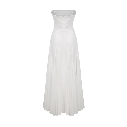 Nathalie white tulle-panelling maxi dress